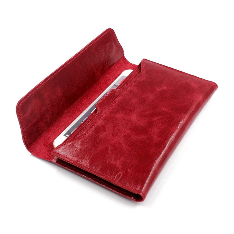 Genuine Leather Long Magnetic Wallet Phone Pouch Case for iPhone 7 Plus / 7 Etc - Red-3