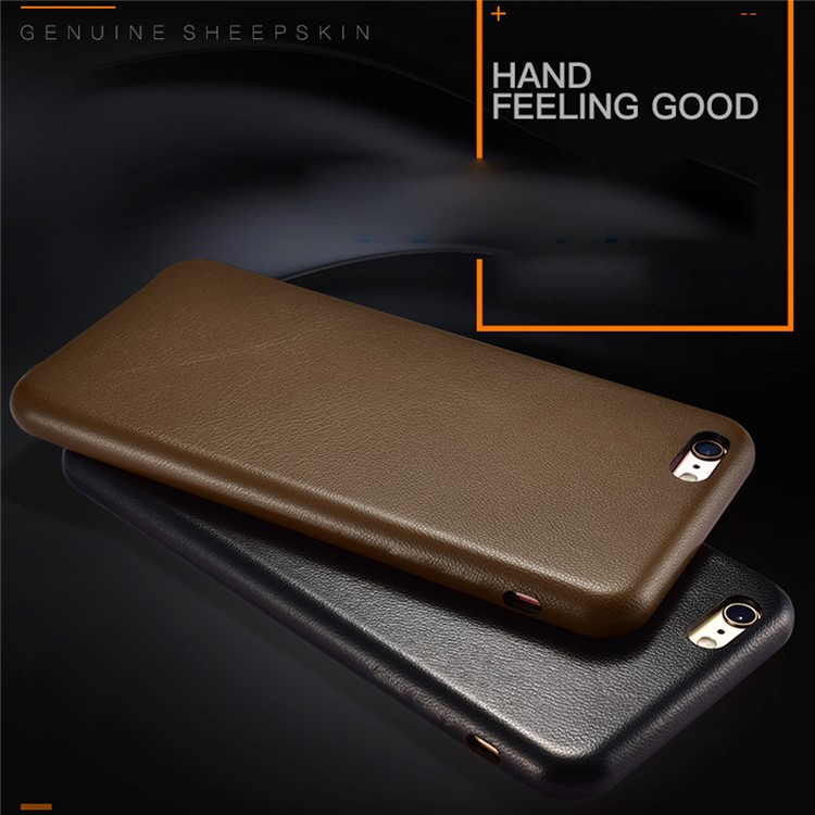 XOOMZ Sheepskin Genuine Leather Coated Hard Back Case for iPhone 6s Plus/6 Plus - Black-2