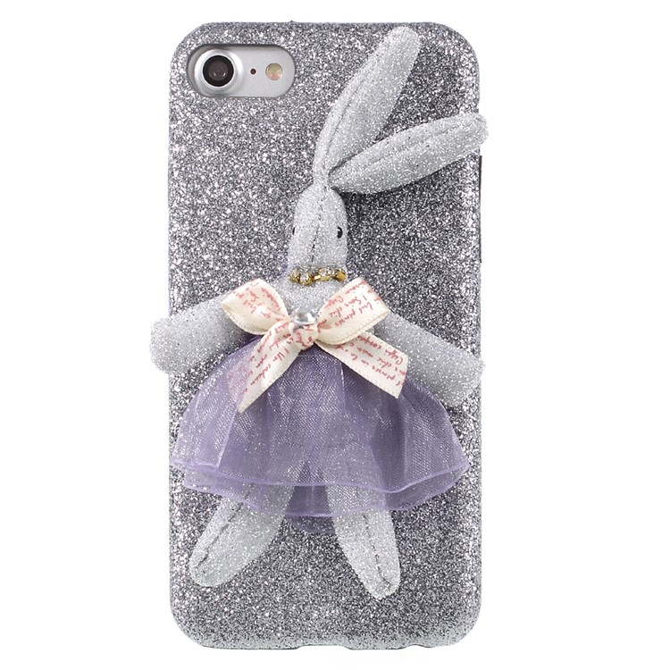 3D Rabbit Decor Glittering Flash Power Covered PC Phone Case for iPhone 7 4.7 - Purple-1