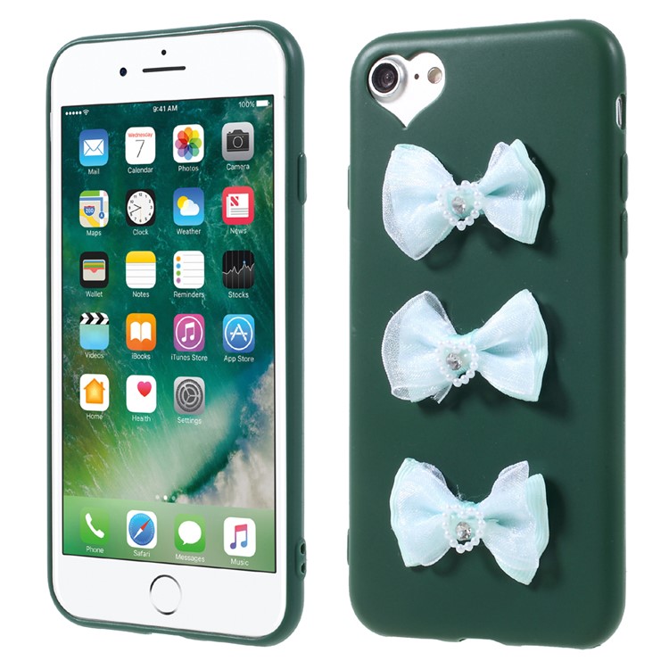 3D Cloth Bow Knots Decorated TPU Phone Shell for iPhone 7 4.7 inch - Green-1