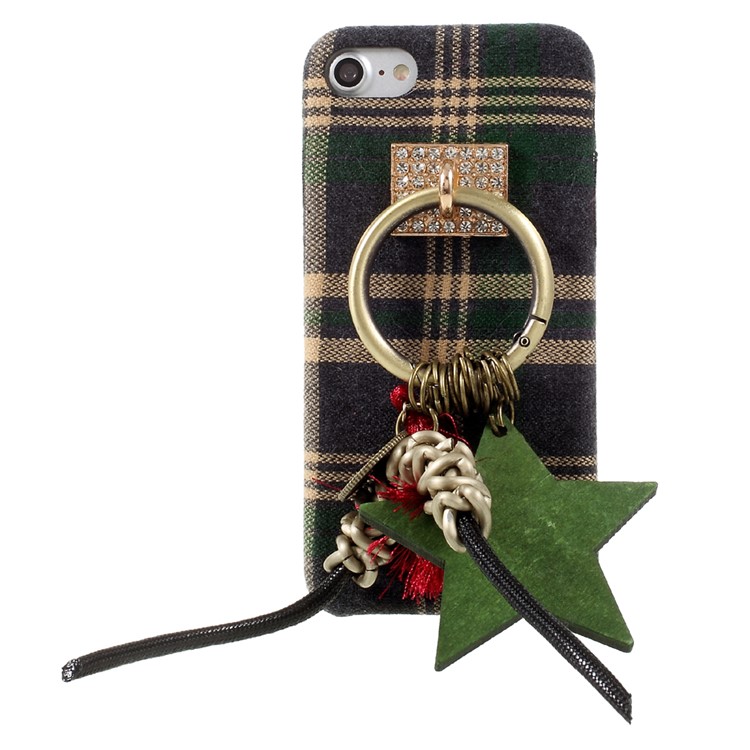 Grid Pattern Cloth Coated Hard Phone Case with Tassels Pendant Decoration for iPhone 7 4.7 inch - Green-1