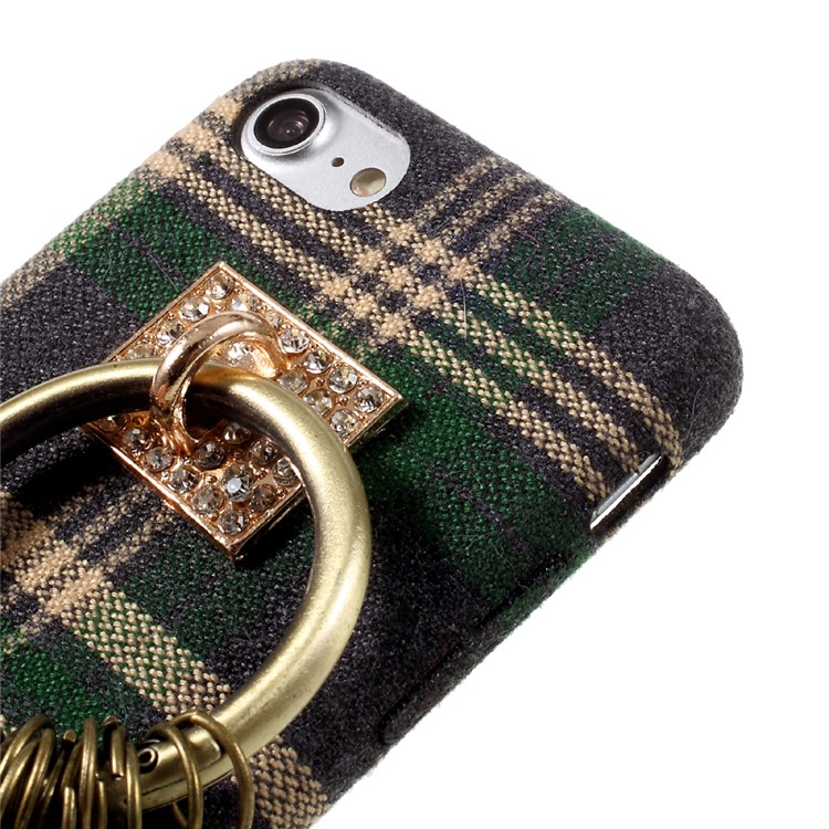 Grid Pattern Cloth Coated Hard Phone Case with Tassels Pendant Decoration for iPhone 7 4.7 inch - Green-4