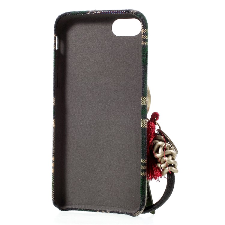 Grid Pattern Cloth Coated Hard Phone Case with Tassels Pendant Decoration for iPhone 7 4.7 inch - Green-6