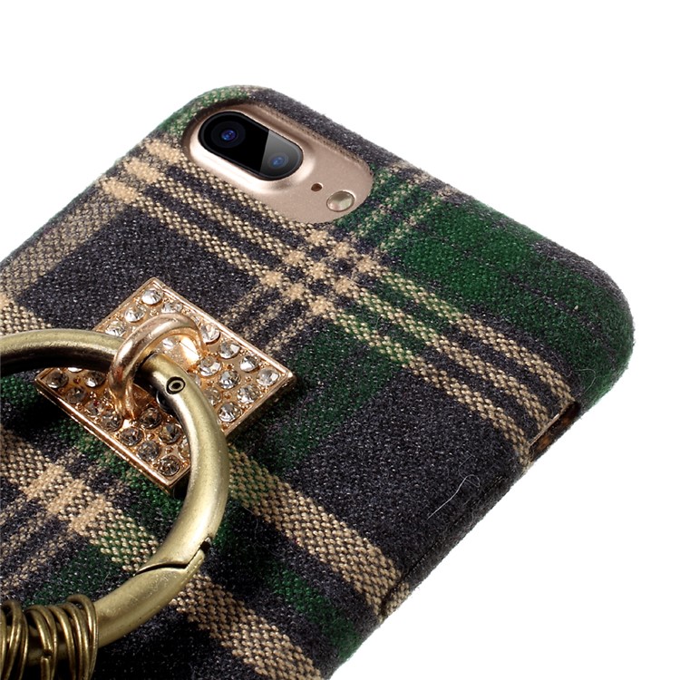 Grid Pattern Cloth Coated Hard Phone Case with Tassels Pendant Decoration for iPhone 7 Plus - Green-4