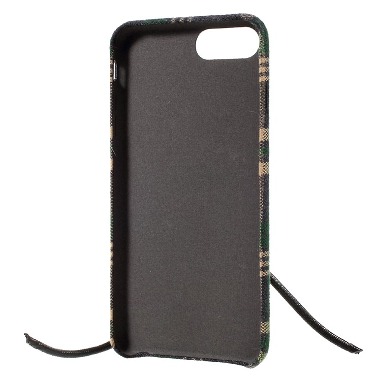 Grid Pattern Cloth Coated Hard Phone Case with Tassels Pendant Decoration for iPhone 7 Plus - Green-6