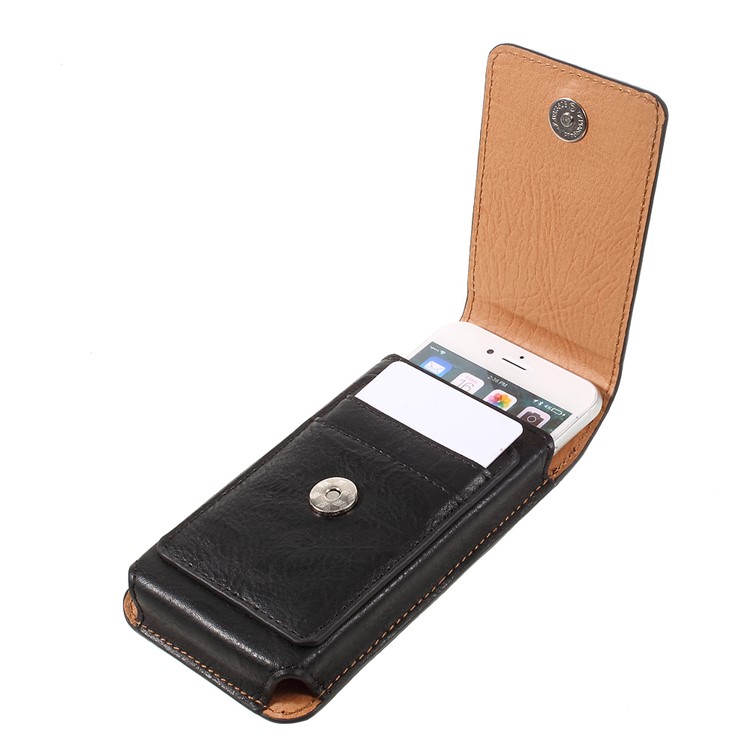 Elephant Texture Vertical Leather Holster Case with 2 Card Slots for iPhone 7, Inner Size: 14.5x7x1cm - Black-7