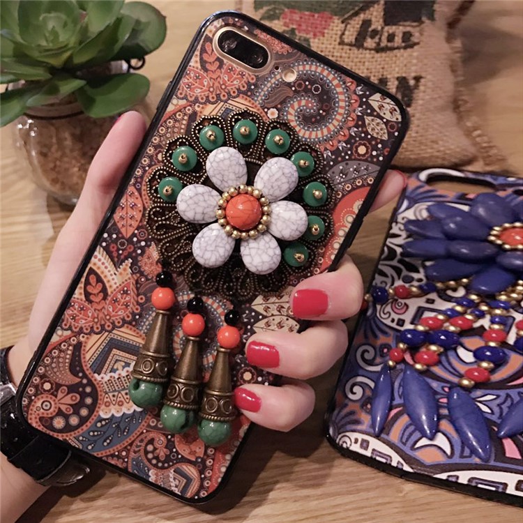 Ethnic Style Beads Pendant Patterned Hard Back Case for iPhone 8 Plus / 7 Plus - Green-1