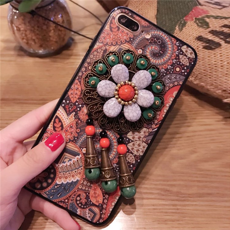 Ethnic Style Beads Pendant Patterned Hard Back Case for iPhone 8 Plus / 7 Plus - Green-2