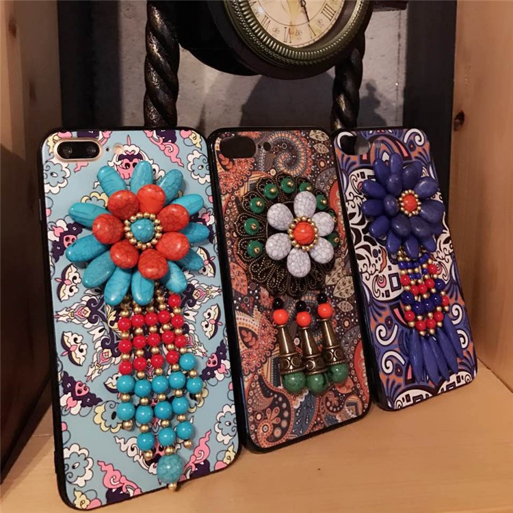 Ethnic Style Beads Pendant Patterned Hard Back Case for iPhone 8 Plus / 7 Plus - Green-3