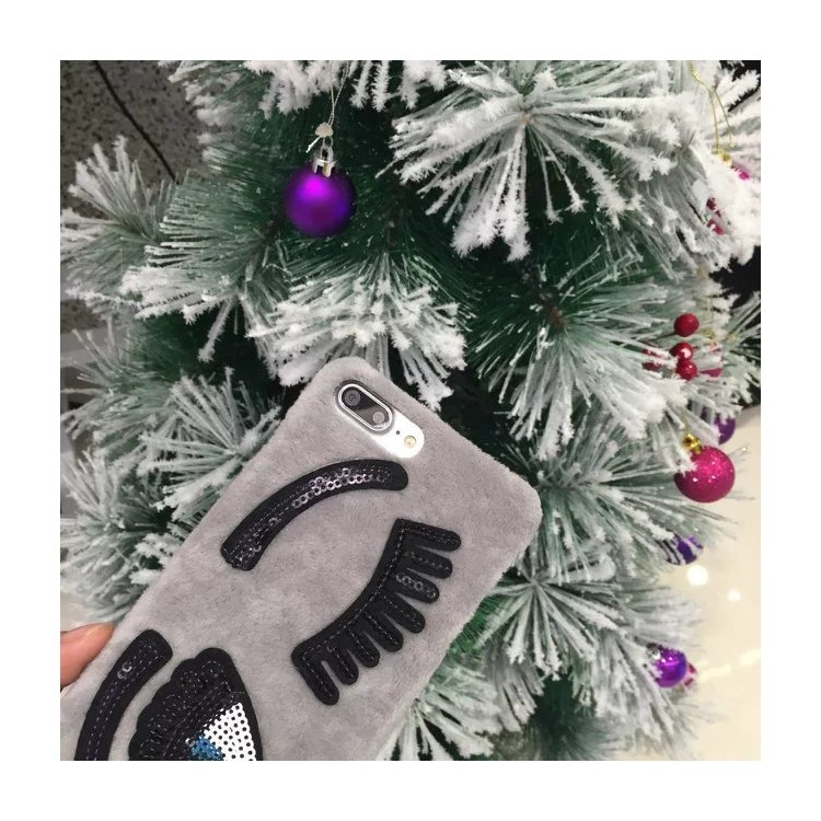 Blinking Eyes Soft Plush Coated Hard Back Case for iPhone 7 Plus 5.5-3