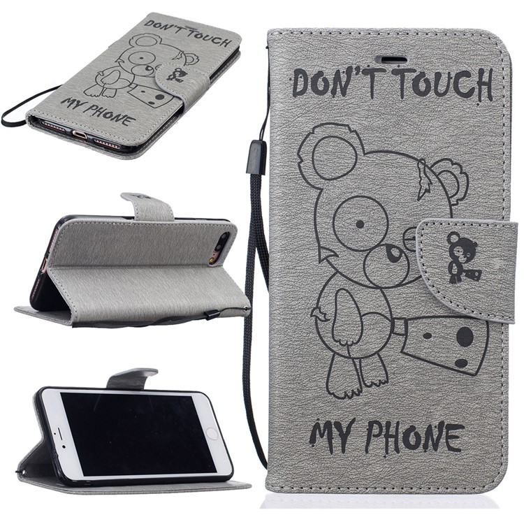 Imprint Bear Pattern Leather Wallet Case for iPhone 7 Plus - Grey-1