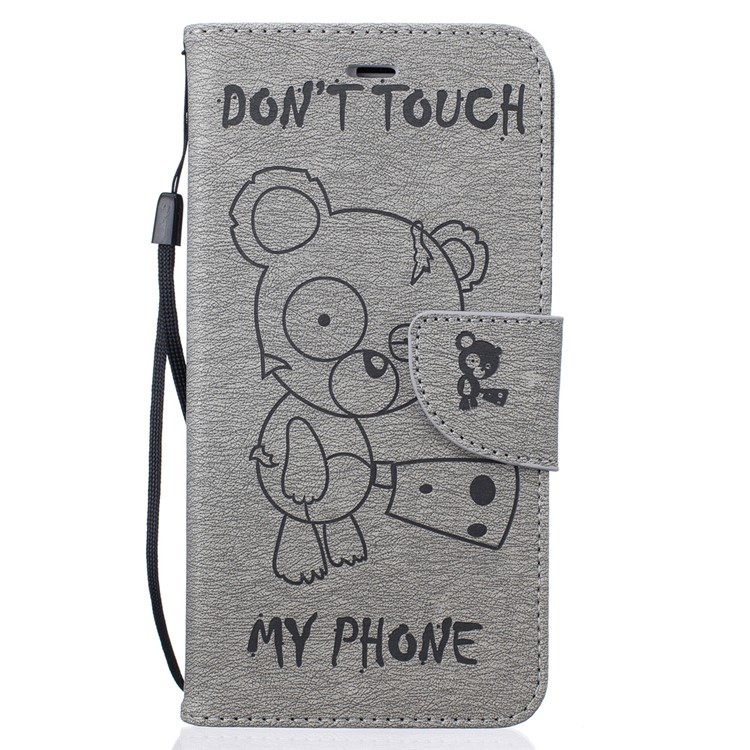 Imprint Bear Pattern Leather Wallet Case for iPhone 7 Plus - Grey-2