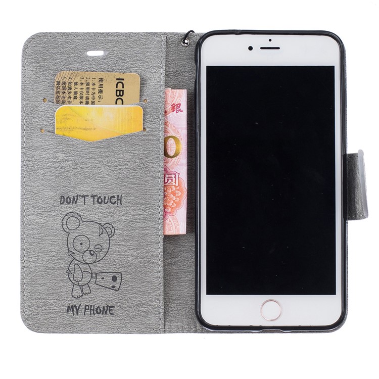 Imprint Bear Pattern Leather Wallet Case for iPhone 7 Plus - Grey-4