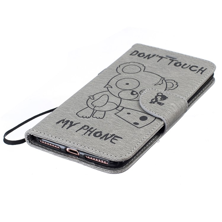 Imprint Bear Pattern Leather Wallet Case for iPhone 7 Plus - Grey-5