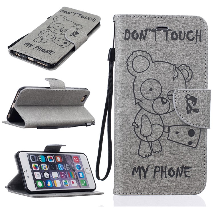 Imprint Bear Pattern Wallet Leather Folio Case for iPhone 6s Plus / 6 Plus - Grey-1