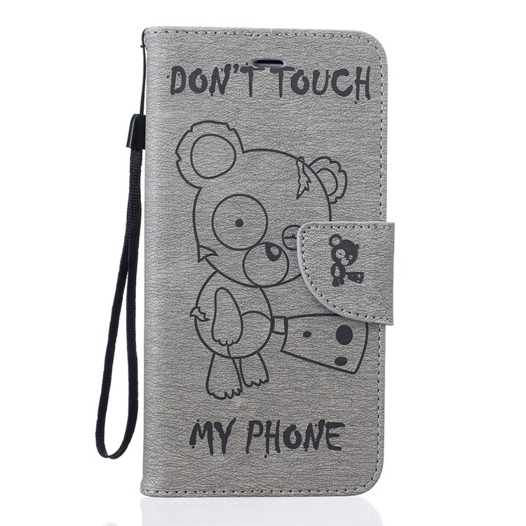 Imprint Bear Pattern Wallet Leather Folio Case for iPhone 6s Plus / 6 Plus - Grey-2