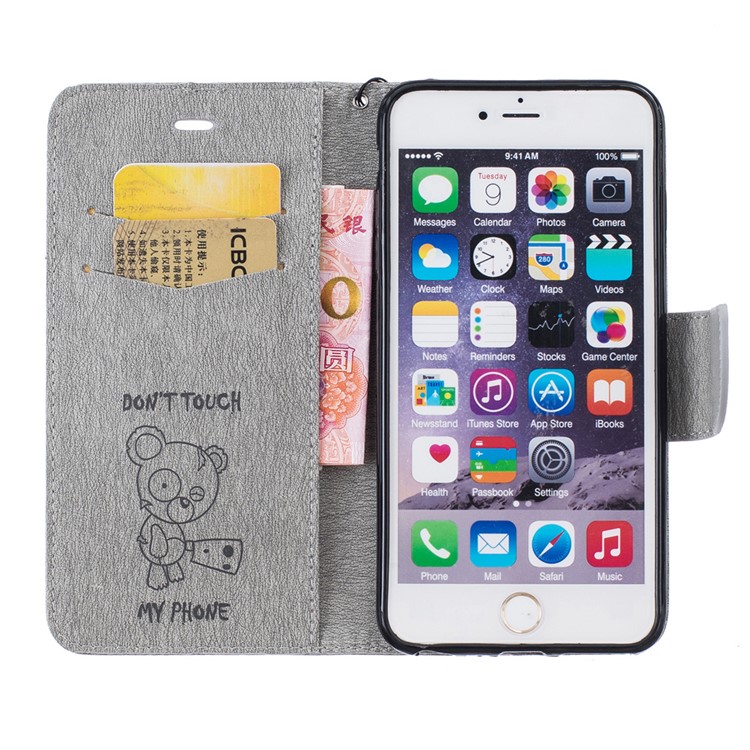 Imprint Bear Pattern Wallet Leather Folio Case for iPhone 6s Plus / 6 Plus - Grey-6