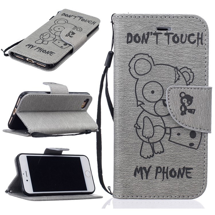 Imprint Bear Pattern Leather Wallet Case for iPhone 7 - Grey-1