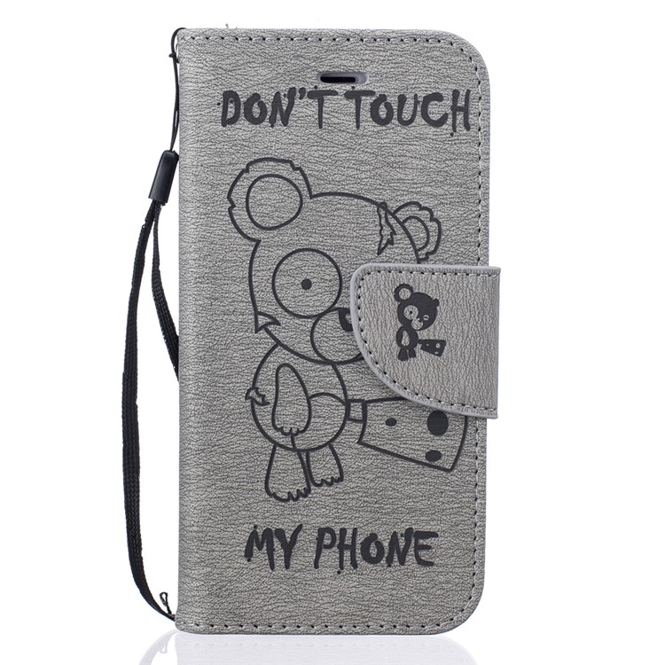 Imprint Bear Pattern Leather Wallet Case for iPhone 7 - Grey-2