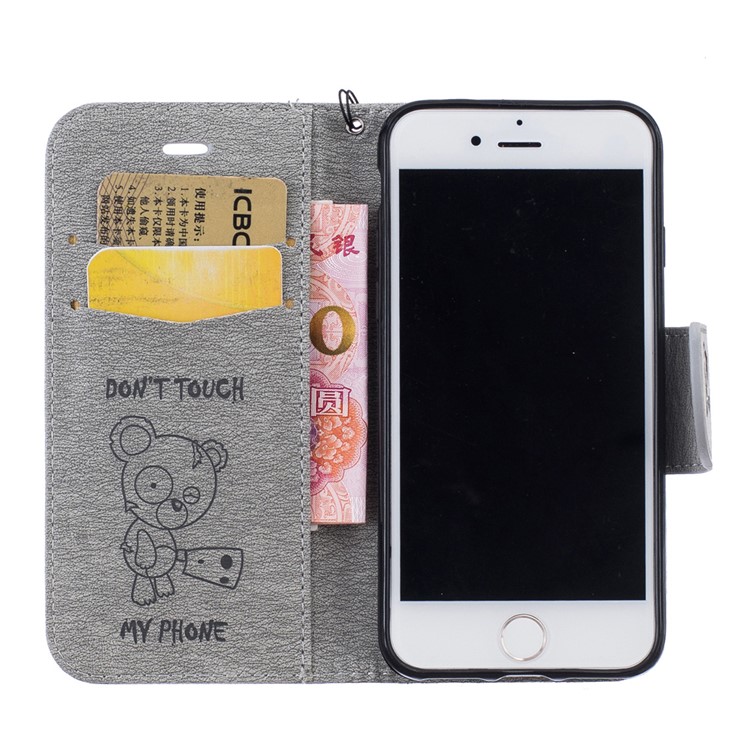 Imprint Bear Pattern Leather Wallet Case for iPhone 7 - Grey-6