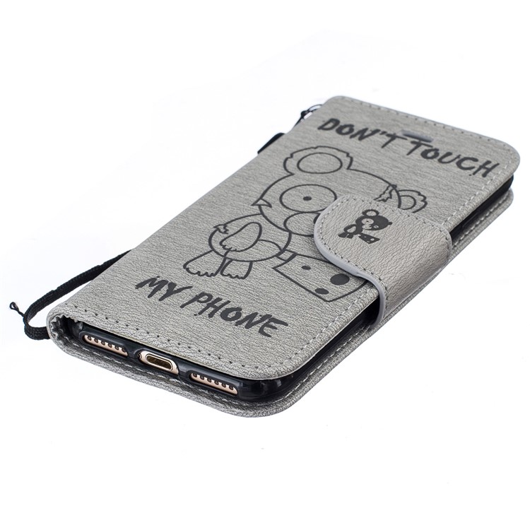 Imprint Bear Pattern Leather Wallet Case for iPhone 7 - Grey-7