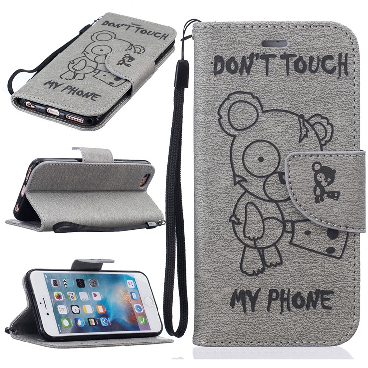 Imprint Bear Pattern Leather Wallet Case for iPhone 6s 6 - Grey-1