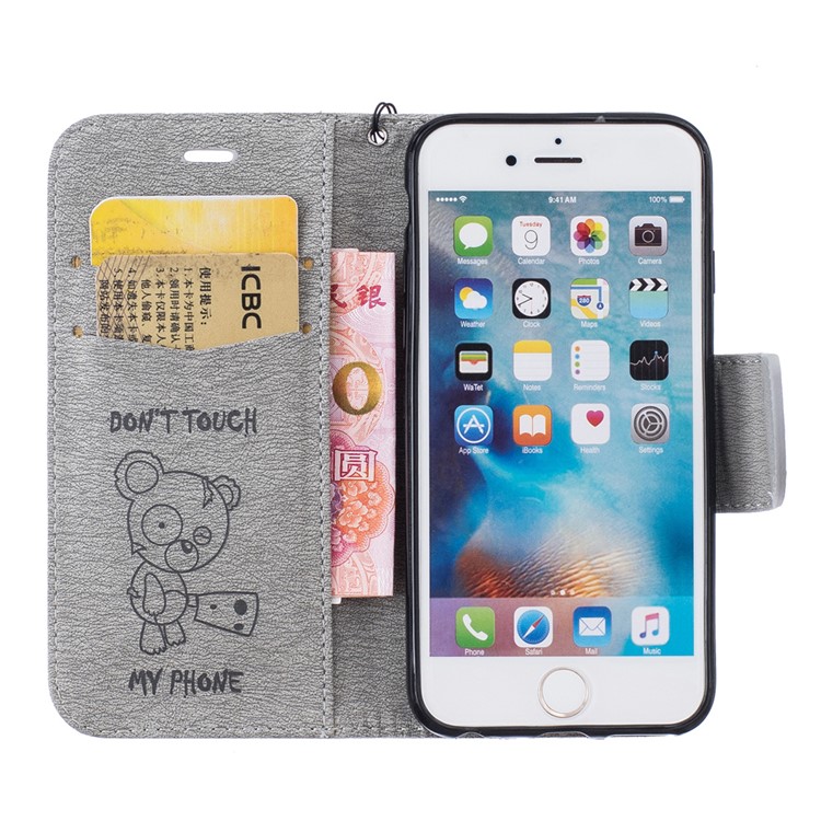Imprint Bear Pattern Leather Wallet Case for iPhone 6s 6 - Grey-6