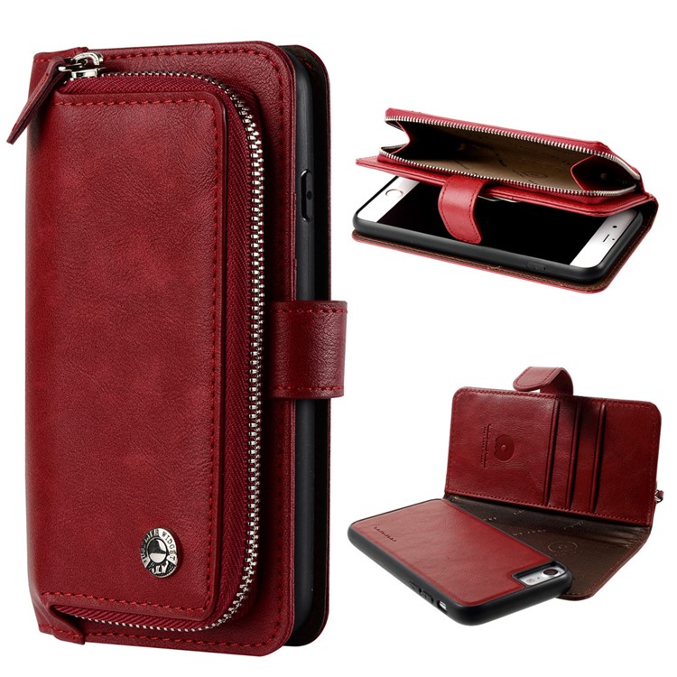 

WUW Zipper Wallet Leather Cover Magnetic Mobile Case for iPhone 8 / 7 4.7 inch - Red