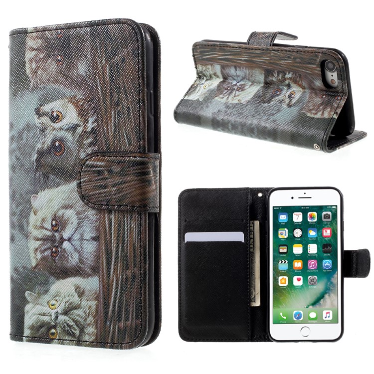Pattern Printing Wallet Leather Stand Case for iPhone 7 - Cat Pattern-1