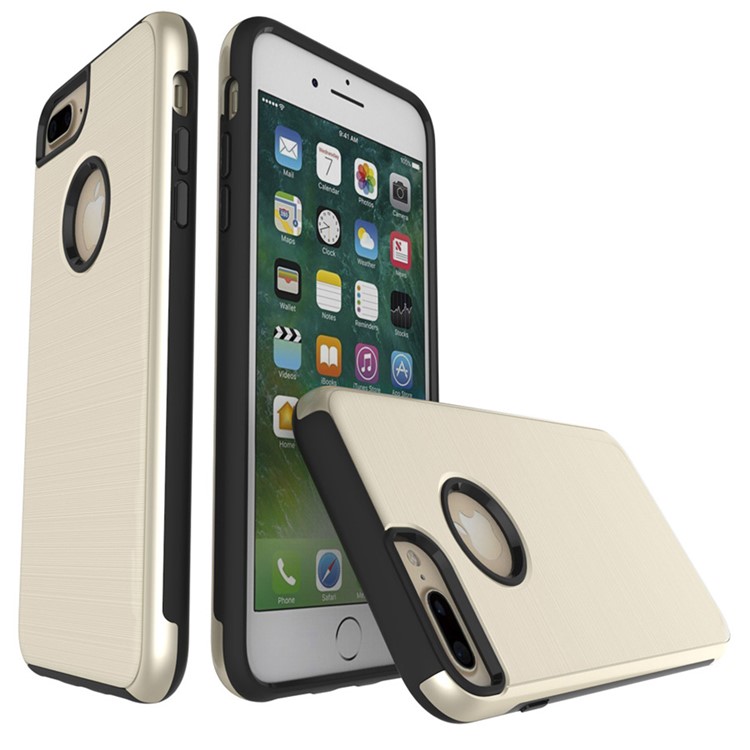 

2-in-1 Brushed Phone Back Casing for iPhone 8 Plus / 7 Plus 5.5 inch (PC + TPU) - Gold
