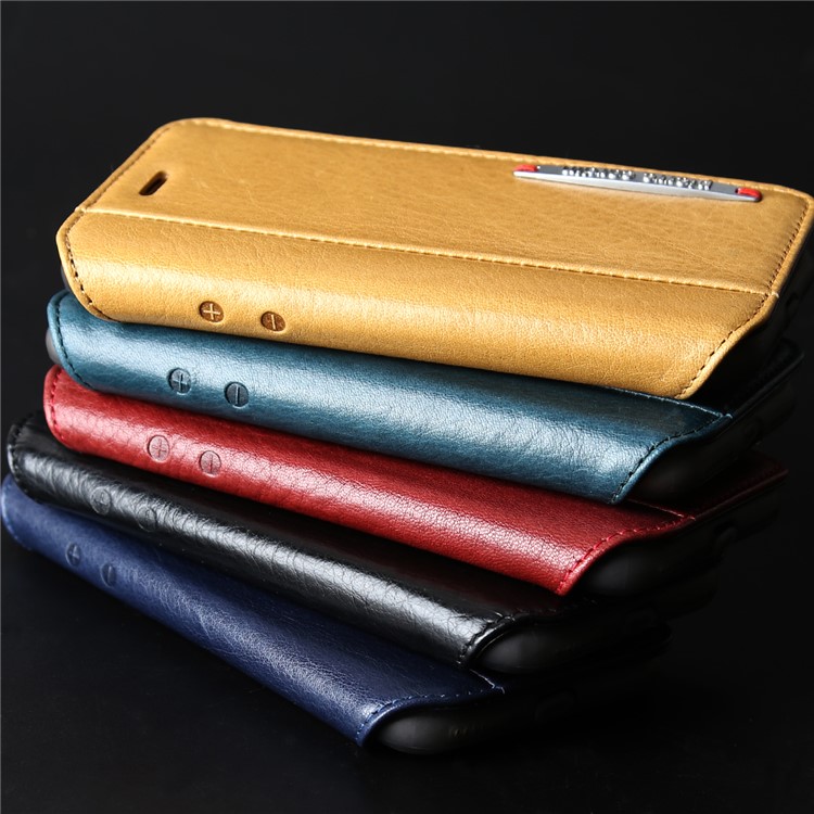 PIERRE CARDIN Litchi textura genuina de cuero tarjeta ranura móvil caso para el iPhone 8 / 7 4.7 inch - rojo-10