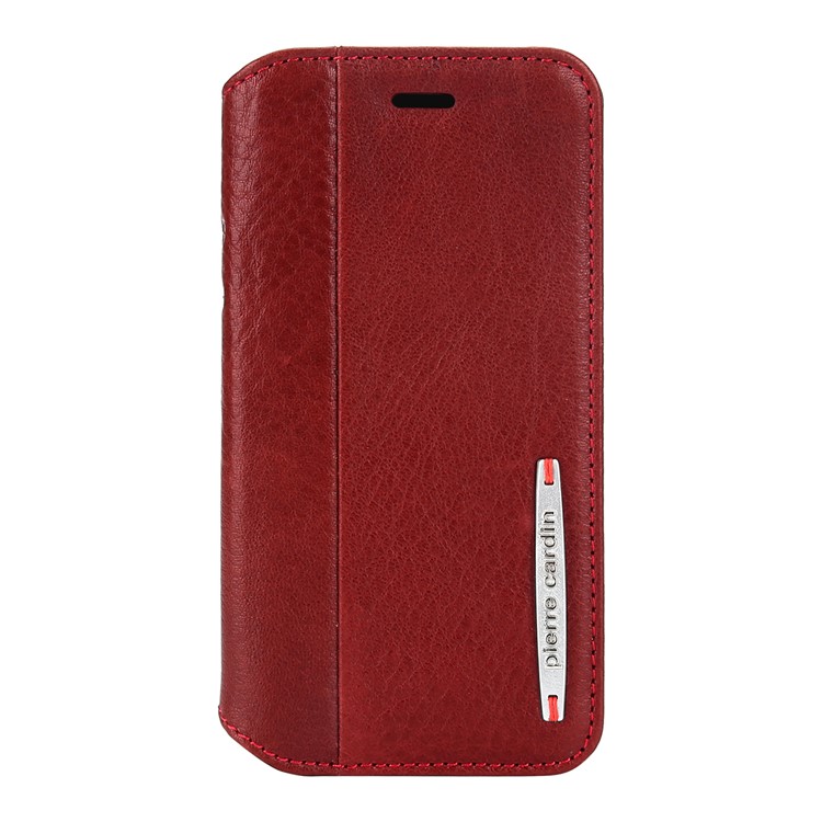PIERRE CARDIN Litchi textura genuina de cuero tarjeta ranura móvil caso para el iPhone 8 / 7 4.7 inch - rojo-2