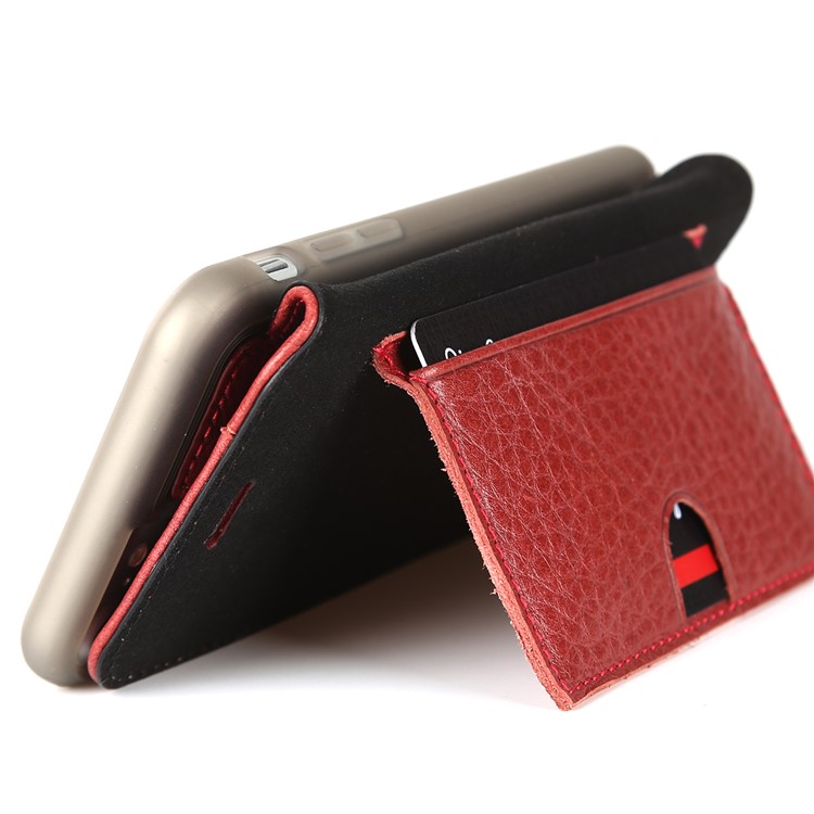 PIERRE CARDIN Litchi textura genuina de cuero tarjeta ranura móvil caso para el iPhone 8 / 7 4.7 inch - rojo-4