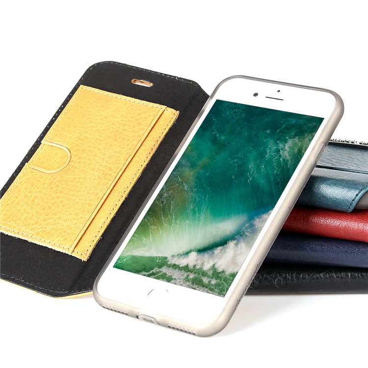 PIERRE CARDIN Litchi textura genuina de cuero tarjeta ranura móvil caso para el iPhone 8 / 7 4.7 inch - rojo-7