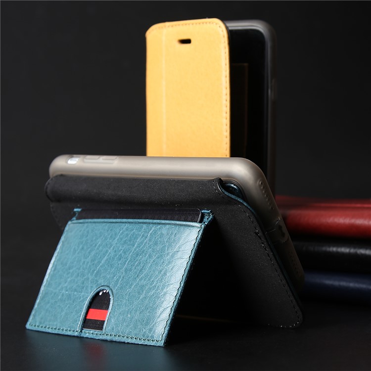 PIERRE CARDIN Litchi textura genuina de cuero tarjeta ranura móvil caso para el iPhone 8 / 7 4.7 inch - rojo-8