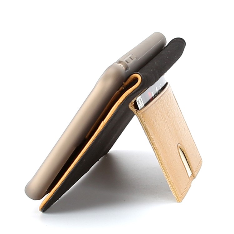 PIERRE CARDIN para iPhone 8 Plus / 7 Plus Litchi Grain Genuine Leather Stand Flip Case com titular do cartão - Castanho-5