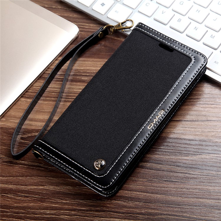 CMAI2 Jeans Cloth Leather Wallet Cover with Hand Strap for iPhone 8 Plus / 7 Plus - Black-1