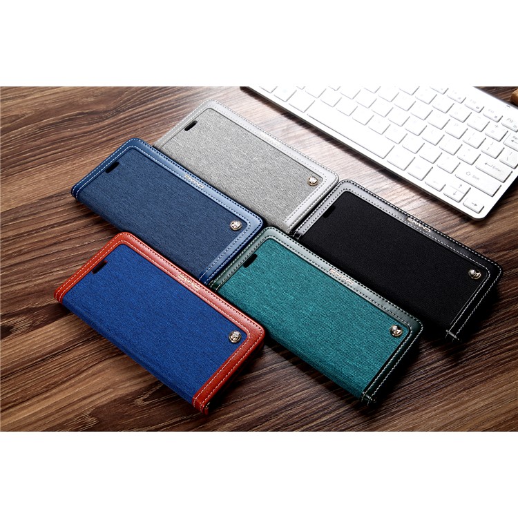 CMAI2 Jeans Cloth Leather Wallet Cover with Hand Strap for iPhone 8 Plus / 7 Plus - Black-11