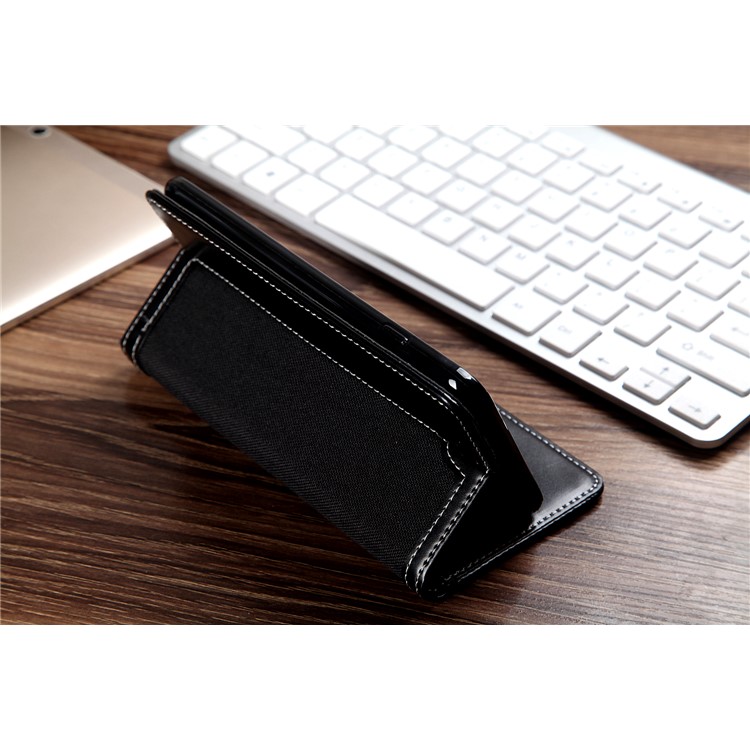 CMAI2 Jeans Cloth Leather Wallet Cover with Hand Strap for iPhone 8 Plus / 7 Plus - Black-4