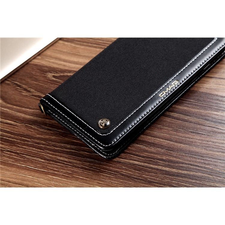 CMAI2 Jeans Cloth Leather Wallet Cover with Hand Strap for iPhone 8 Plus / 7 Plus - Black-5