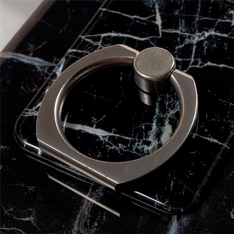 For iPhone 7 4.7 Marble Pattern IMD TPU Case with Mobile Ring Holder Kickstand - Black-7