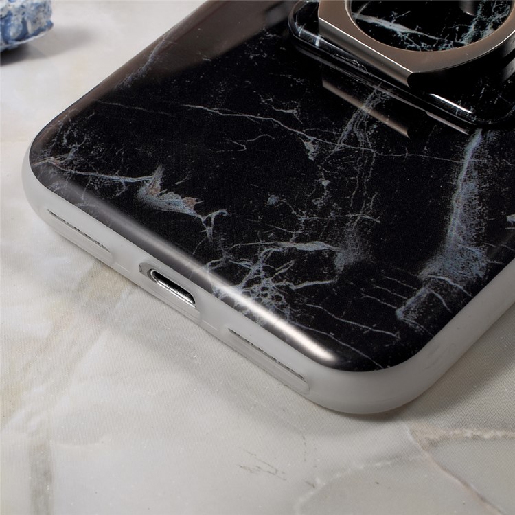 For iPhone 7 4.7 Marble Pattern IMD TPU Case with Mobile Ring Holder Kickstand - Black-8