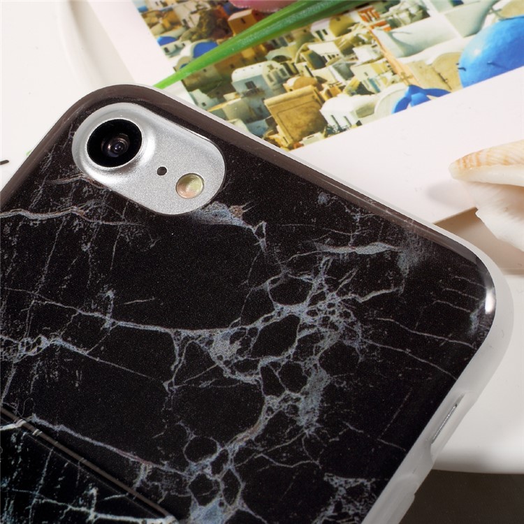 For iPhone 7 4.7 Marble Pattern IMD TPU Case with Mobile Ring Holder Kickstand - Black-10