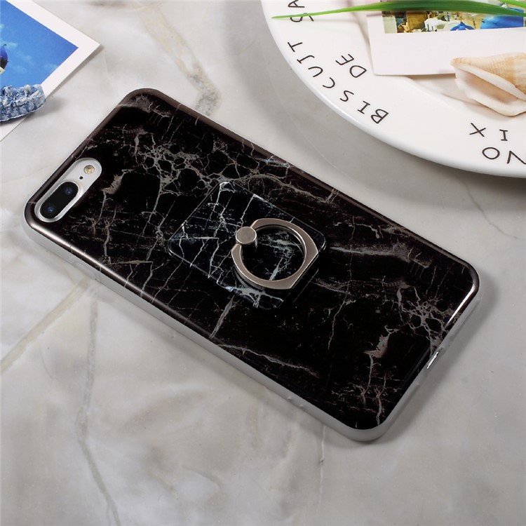 For iPhone 7 Plus Marble Pattern IMD TPU Mobile Case with Ring Holder Kickstand - Black-3