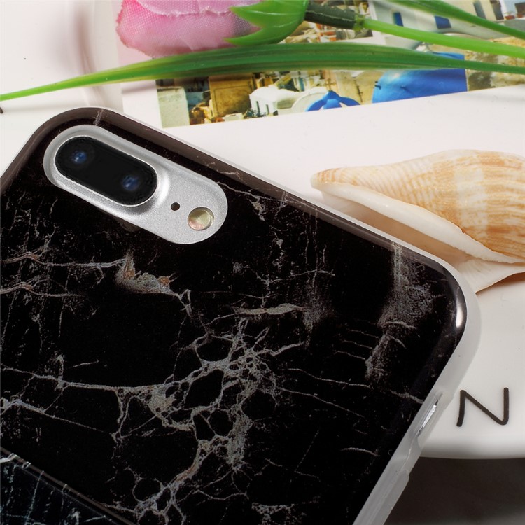 For iPhone 7 Plus Marble Pattern IMD TPU Mobile Case with Ring Holder Kickstand - Black-8