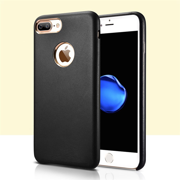 XOOMZ Plating Lambskin Genuine Leather Coated PC Back Case for iPhone 7 Plus 5.5 inch - Black-1