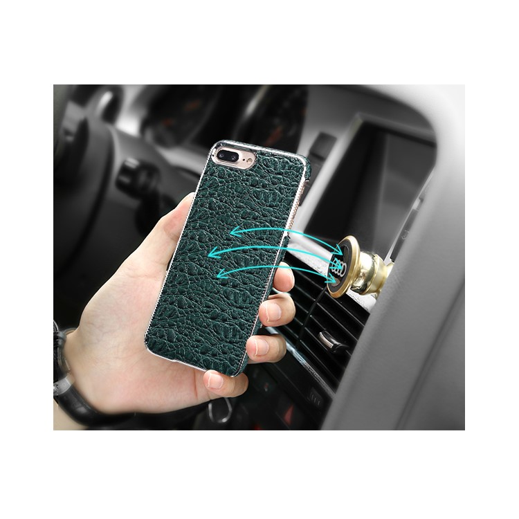 FIERRE SHANN Crocodile Grain Top-layer Cowhide Genuine Leather Coated PC Plated Case for iPhone 7 Plus - Black-10