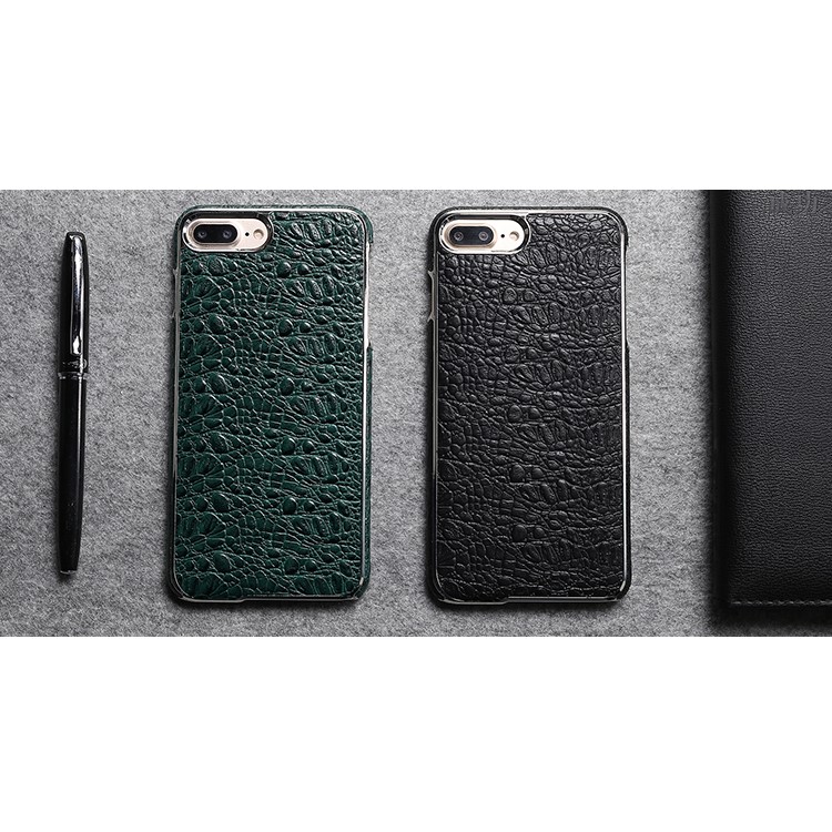 FIERRE SHANN Crocodile Grain Top-layer Cowhide Genuine Leather Coated PC Plated Case for iPhone 7 Plus - Black-12