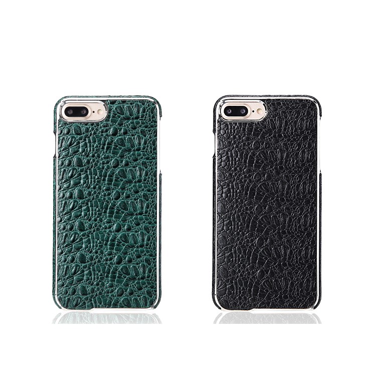 FIERRE SHANN Crocodile Grain Top-layer Cowhide Genuine Leather Coated PC Plated Case for iPhone 7 Plus - Black-13
