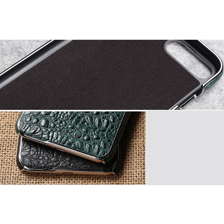 FIERRE SHANN Crocodile Grain Top-layer Cowhide Genuine Leather Coated PC Plated Case for iPhone 7 Plus - Black-15